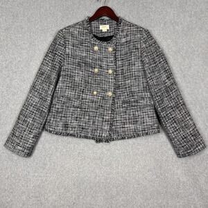 Anthropologie Maeve Black White Double Breasted Tweed Jacket Size 14